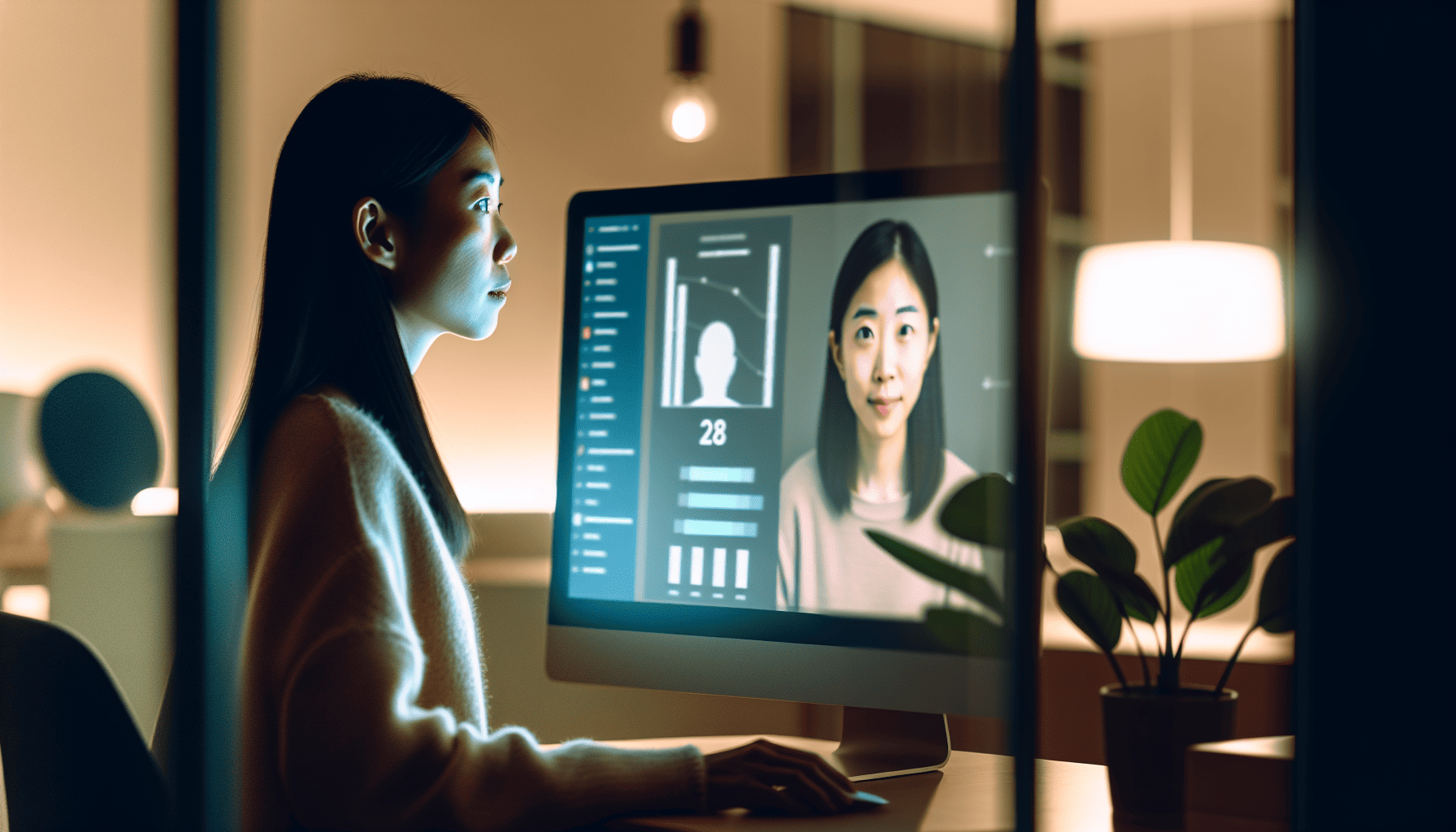 Photo of person monitoring digital shadow on a computer