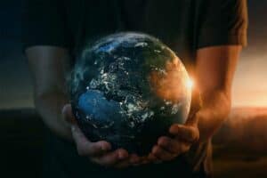Planet earth in human hands.