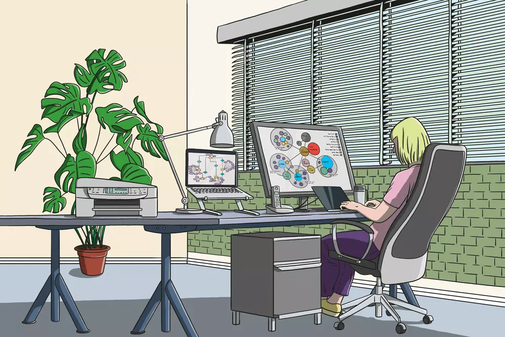Illustration of an investigator working at a computer
